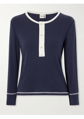Chloé - Ribbed Cotton-jersey Shirt - Blue - x small,small,medium,large,x large