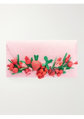 Aquazzura - Botanica Embellished Raffia Clutch - Pink - One size