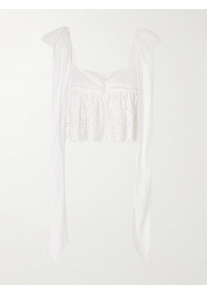 Chloé - Cropped Bow-detailed Broderie Anglaise Cotton Top - White - FR 34,FR 36,FR 38,FR 40,FR 42