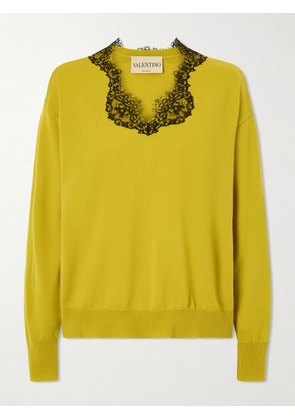 Valentino Garavani - Lace-trimmed Cashmere Sweater - Yellow - xx small,x small,small,medium,large