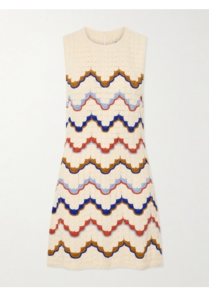 ESCVDO - Alma Striped Crocheted Cotton Mini Dress - Neutrals - x small,small,medium,large,x large