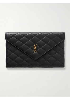 SAINT LAURENT - Grain De Sable Logo-embellished Leather Clutch - Black - One size