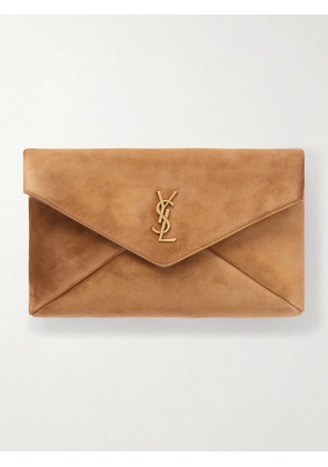 SAINT LAURENT - Cassandre Suede Clutch - Brown - One size