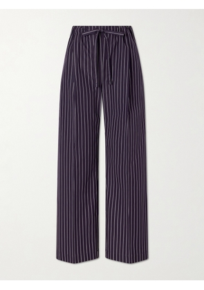 Another Tomorrow - Striped Cotton-poplin Straight-leg Drawstring Pants - Blue - x small,small,medium,large,x large