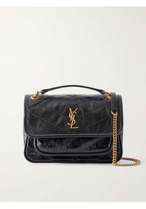 SAINT LAURENT - Niki Cassandre-embellished Crinkled-leather Mini Bag - Black - One size