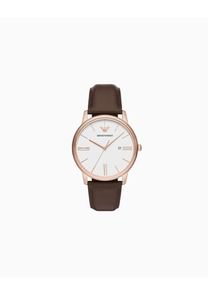 Three-Hand Date Brown Leather Watch