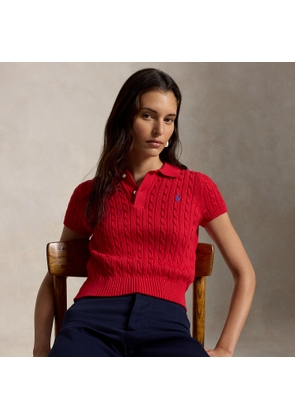 Cable-Knit Cotton Cropped Polo Shirt