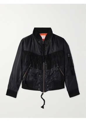 GREG LAUREN - Black Tails Slim-Fit Fringed Suede-Trimmed Shell Bomber Jacket - Men - Black - 1