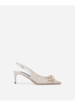 Dolce & Gabbana Rainbow Lace Slingbacks In Lurex Lace - Woman Pumps And Slingback Gray Lace 41