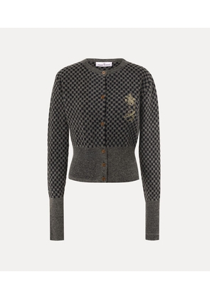 Vivienne Westwood Checkmate Cardigan Alpaca Cotton Blend Grey-melange-navy S Women