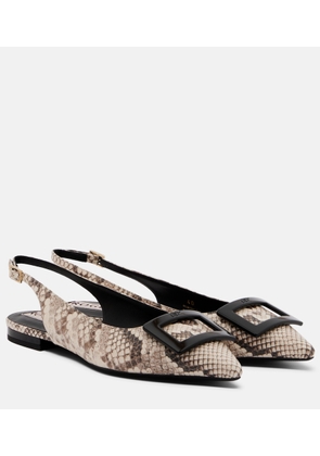 Roger Vivier Gommettine snake-effect leather slingback flats