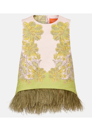 La DoubleJ La Scala feather-trimmed cotton top