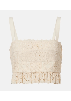 Elie Saab Guipure lace ruffled cotton and silk crop top