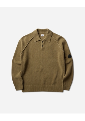 Men s Chenille Cotton Polo Knit Sweater Ermine