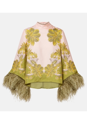 La DoubleJ Make An Exit feather-trimmed silk twill top