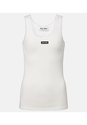 Miu Miu Lace-trimmed pointelle cotton tank top