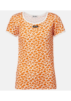 Miu Miu Lace-trimmed printed cotton T-shirt