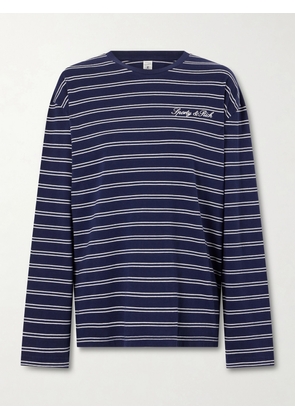 Sporty & Rich - Logo-embroidered Striped Cotton-jersey Long-sleeve Top - Blue - x small,small,medium,large,x large