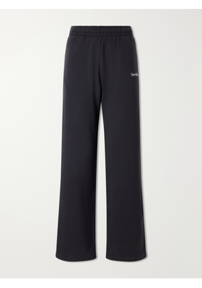 Sporty & Rich - Logo-embroidered Cotton Wide-leg Pants - Black - x small,small,medium,large,x large