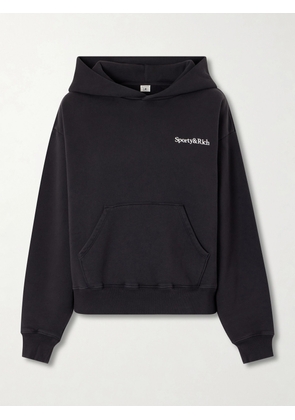Sporty & Rich - Logo Embroidered Cotton Sweatshirt - Black - x small,small,medium,large,x large