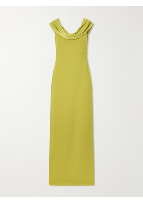 Solace London - Adele Draped Satin-trimmed Crepe Maxi Dress - Yellow - UK 4,UK 6,UK 8,UK 10,UK 12,UK 14,UK 16