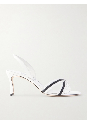 Manolo Blahnik - Volusan 70 Ruffled Leather Sandals - White - IT36,IT36.5,IT37,IT37.5,IT38,IT38.5,IT39,IT39.5,IT40,IT40.5,IT41,IT41.5,IT42