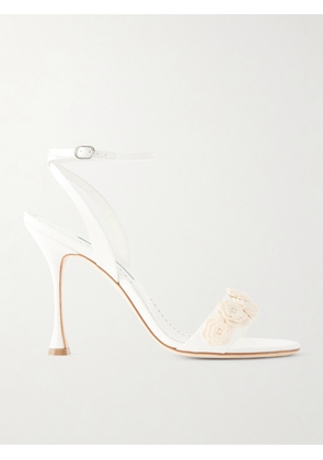 Manolo Blahnik - Raosnu 105 Crochet-trimmed Leather Sandals - White - IT36,IT36.5,IT37,IT37.5,IT38,IT38.5,IT39,IT39.5,IT40,IT40.5,IT41,IT41.5,IT42