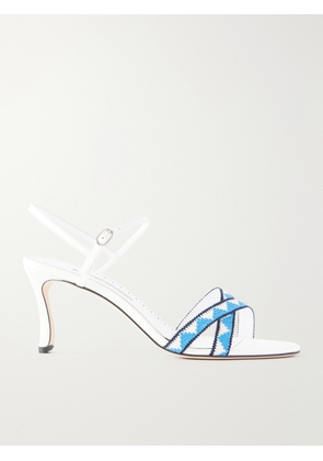 Manolo Blahnik - Popeyana Leather-trimmed Woven Sandals - White - IT36,IT36.5,IT37,IT37.5,IT38,IT38.5,IT39,IT39.5,IT40,IT40.5,IT41,IT41.5,IT42