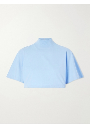 Alaïa - Cropped Cotton-jersey Turtleneck T-shirt - Blue - FR 34,FR 36,FR 38,FR 40,FR 42,FR 44