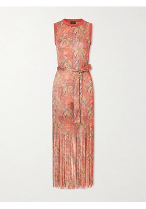 Etro - Belted Fringed Jacquard-knit Midi Dress - Red - IT36,IT38,IT40,IT42,IT44,IT46,IT48,IT50