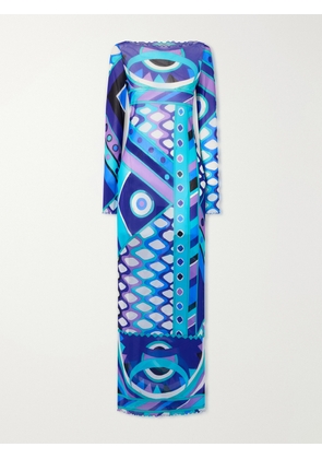 PUCCI - Printed Tulle Maxi Dress - Blue - IT38,IT40,IT42,IT44,IT46,IT48