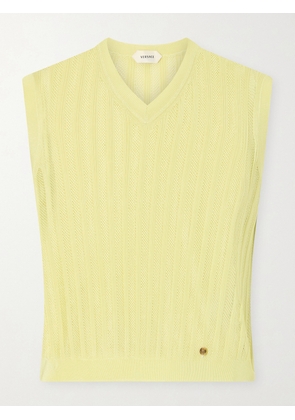 Versace - Medusa-embellished Ribbed Mesh Vest - Yellow - IT36,IT38,IT40,IT42,IT44,IT46,IT48,IT50