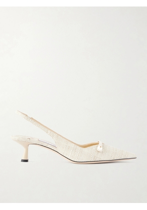 Jimmy Choo - Amita 45 Leather-trimmed Raffia Pumps - Neutrals - IT36,IT36.5,IT37,IT37.5,IT38,IT38.5,IT39,IT39.5,IT40,IT40.5,IT41,IT41.5,IT42