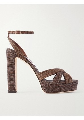 Jimmy Choo - Kove 120 Raffia Woven Sandals - Brown - IT36,IT36.5,IT37,IT37.5,IT38,IT38.5,IT39,IT39.5,IT40,IT40.5,IT41,IT41.5,IT42