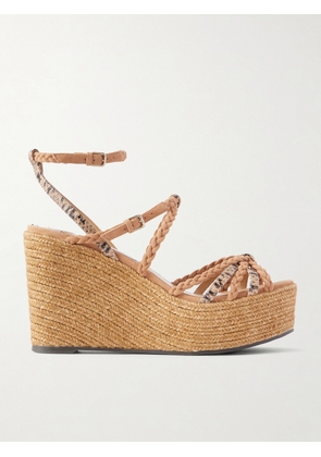 Jimmy Choo - Nyra 100 Braided Snake-effect Leather And Suede Wedge Sandals - Brown - IT35,IT36,IT36.5,IT37,IT37.5,IT38,IT38.5,IT39,IT39.5,IT40,IT40.5,IT41,IT41.5,IT42