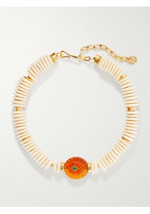 Lizzie Fortunato - Marisol Gold-plated Bone, Glass And Chrysoprase Beaded Necklace - White - One size