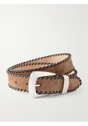 KHAITE - Benny Leather-trimmed Suede Belt - Neutrals - 70,75,80,85,90