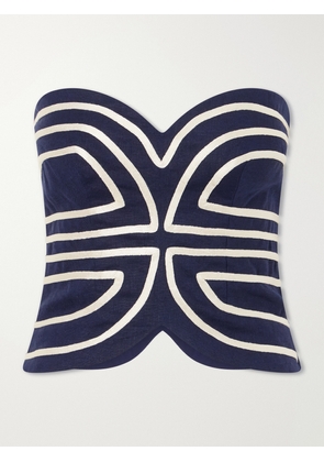 Andres Otalora - Serengeti Embroidered Linen-blend Top - Blue - US0,US2,US4,US6,US8,US10