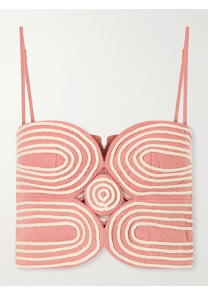 Andres Otalora - Baía Cropped Embroidered Linen And Cotton-blend Top - Pink - US0,US2,US4,US6,US8,US10