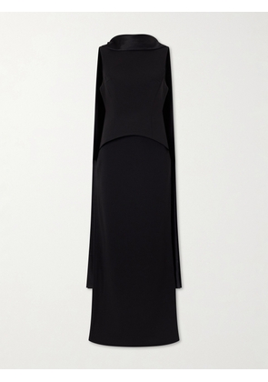 Solace London - Annie Scarf-detailed Satin-trimmed Crepe Gown - Black - UK 4,UK 6,UK 8,UK 10,UK 12,UK 14,UK 16