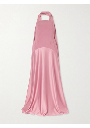 Solace London - Mae Scarf-detailed Satin-trimmed Crepe Gown - Pink - UK 4,UK 6,UK 8,UK 10,UK 12,UK 14,UK 16