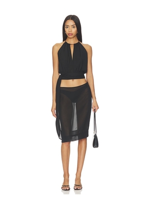 With Harper Lu Draped Halter Top in Black. Size S. Also in XS, M, L.