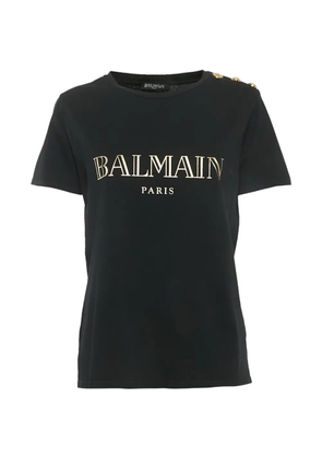 Balmain Pre-Owned logo-print button-detail T-shirt - Black