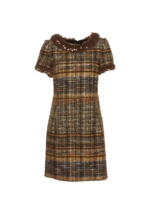 Oscar de la Renta Pre-Owned embellished tweed mini dress - Brown