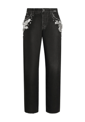Dolce & Gabbana embroidered crystal-embellished jeans - Black