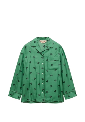 Marni green silk twill pajama shirt with floral print