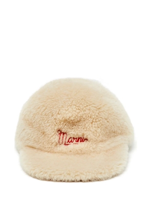 Marni Pre-Owned logo-embroidered shearling baseball cap - Neutrals