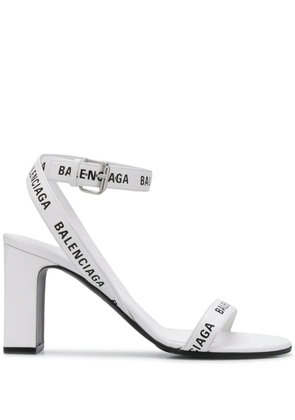 Balenciaga logo-strap block-heel sandals - White