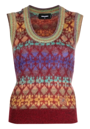 DSQUARED2 jacquard logo-patch vest - Brown