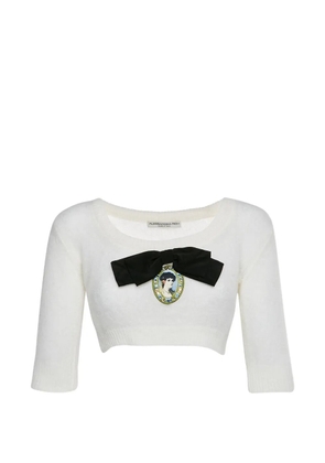 Alessandra Rich bow-embelished cameo-appliqué cropped top - White